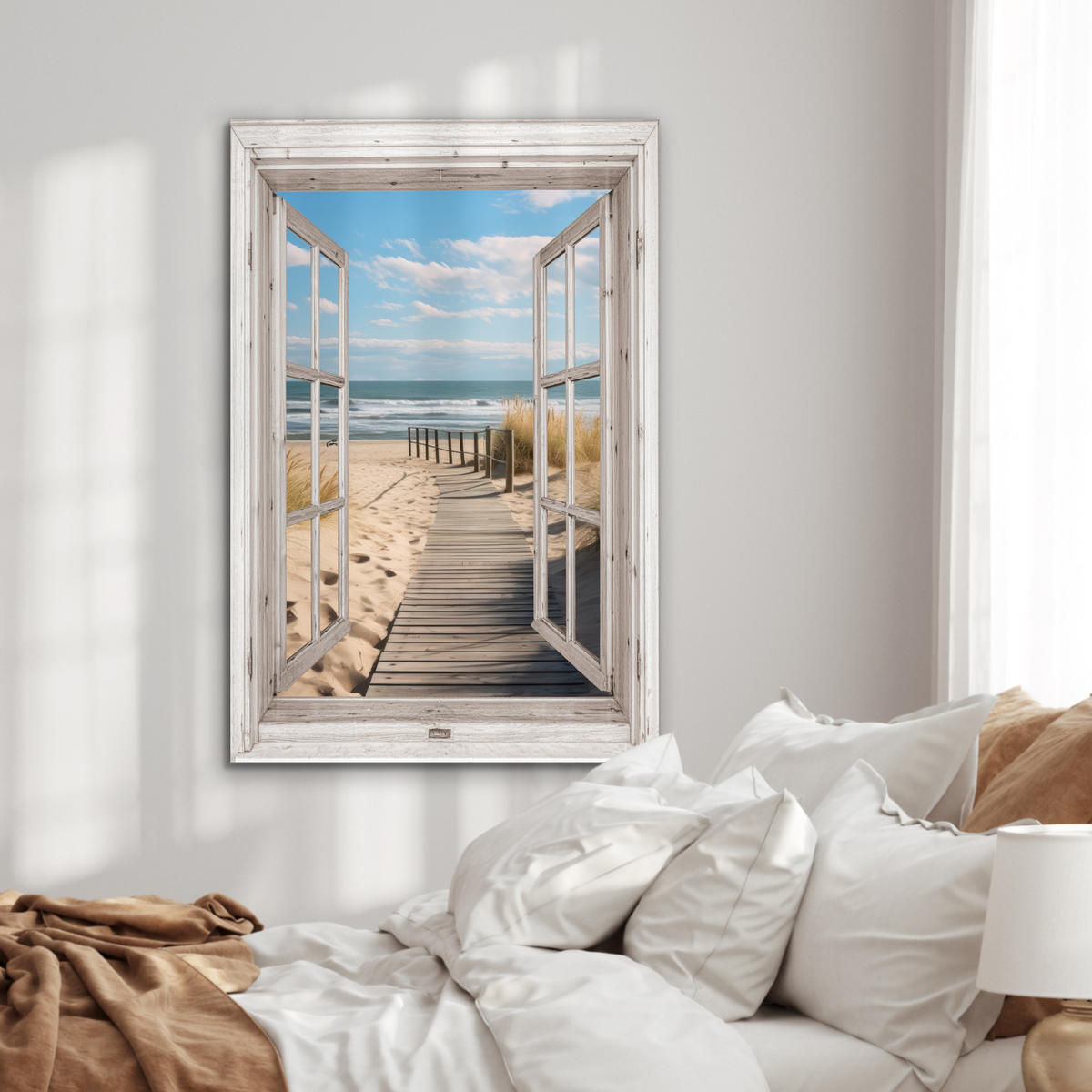 METALLBILD Fenster - Meer - Küste - Natur - Ausblick - Strand - Wattenmeer 60x90 cm - Beige, Metall (60/90cm) - MuchoWow