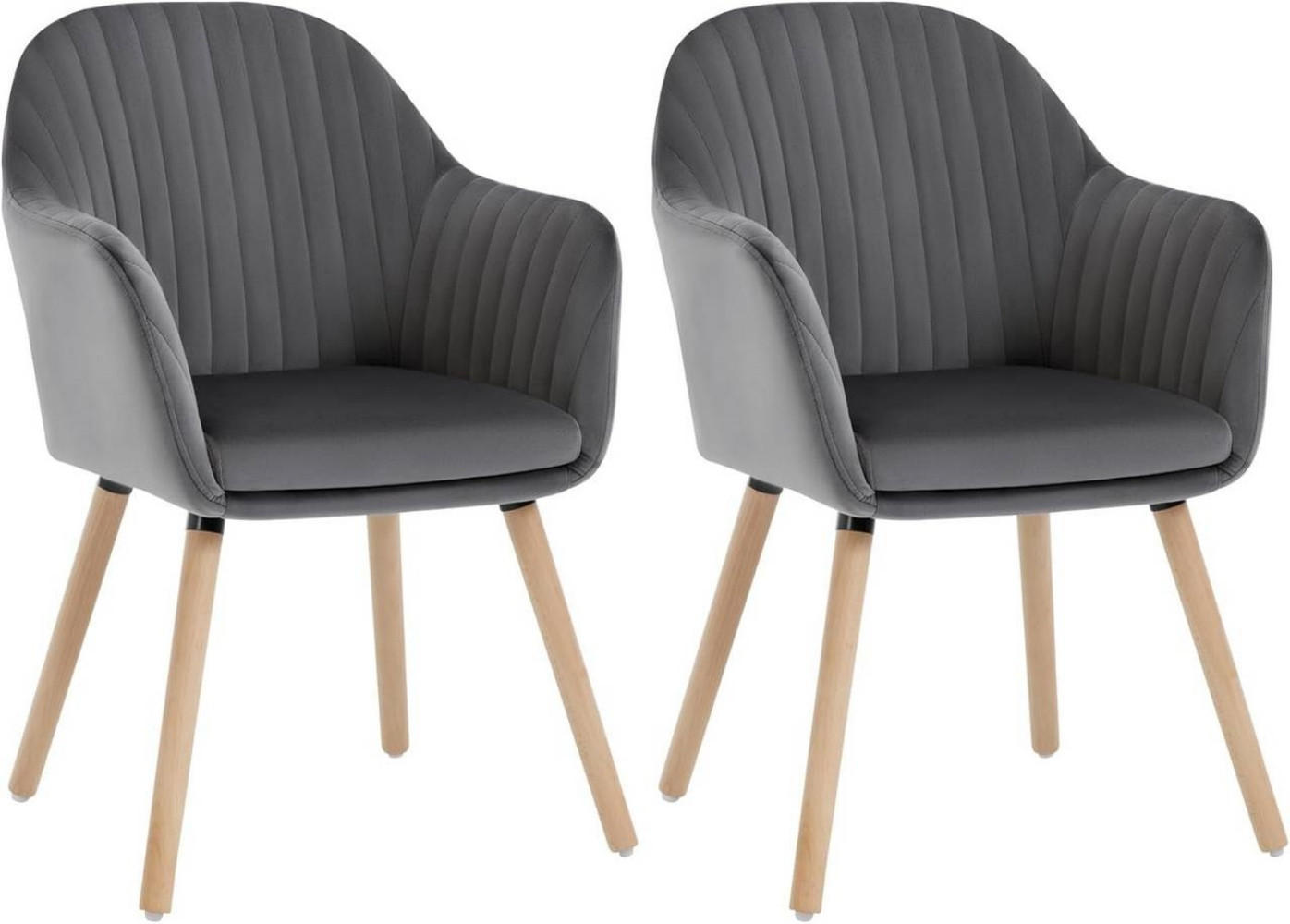 ESSZIMMERSTUHL 2er-Set, Samt, Massivholz, Dunkelgrau - Dunkelgrau/Naturfarben, Holz/Textil (42/81/50cm) - Woltu