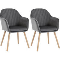 ESSZIMMERSTUHL 2er-Set, Samt, Massivholz, Dunkelgrau - Dunkelgrau/Naturfarben, Holz/Textil (42/81/50cm) - Woltu