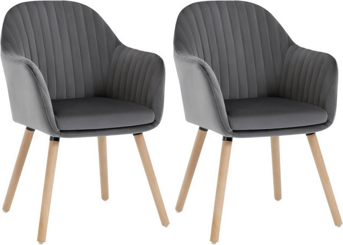 ESSZIMMERSTUHL 2er-Set, Samt, Massivholz, Dunkelgrau - Dunkelgrau/Naturfarben, Holz/Textil (42/81/50cm) - Woltu