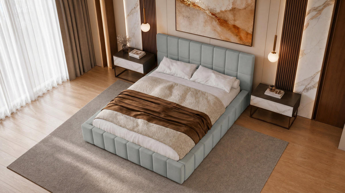 POLSTERBETT 200x200 cm, Alma, Doppelbett mit Bettkasten, Lattenrost aus Holz, Velourstoff, Silbern - Silberfarben, Holz/Kunststoff (200/200cm) - Marpur
