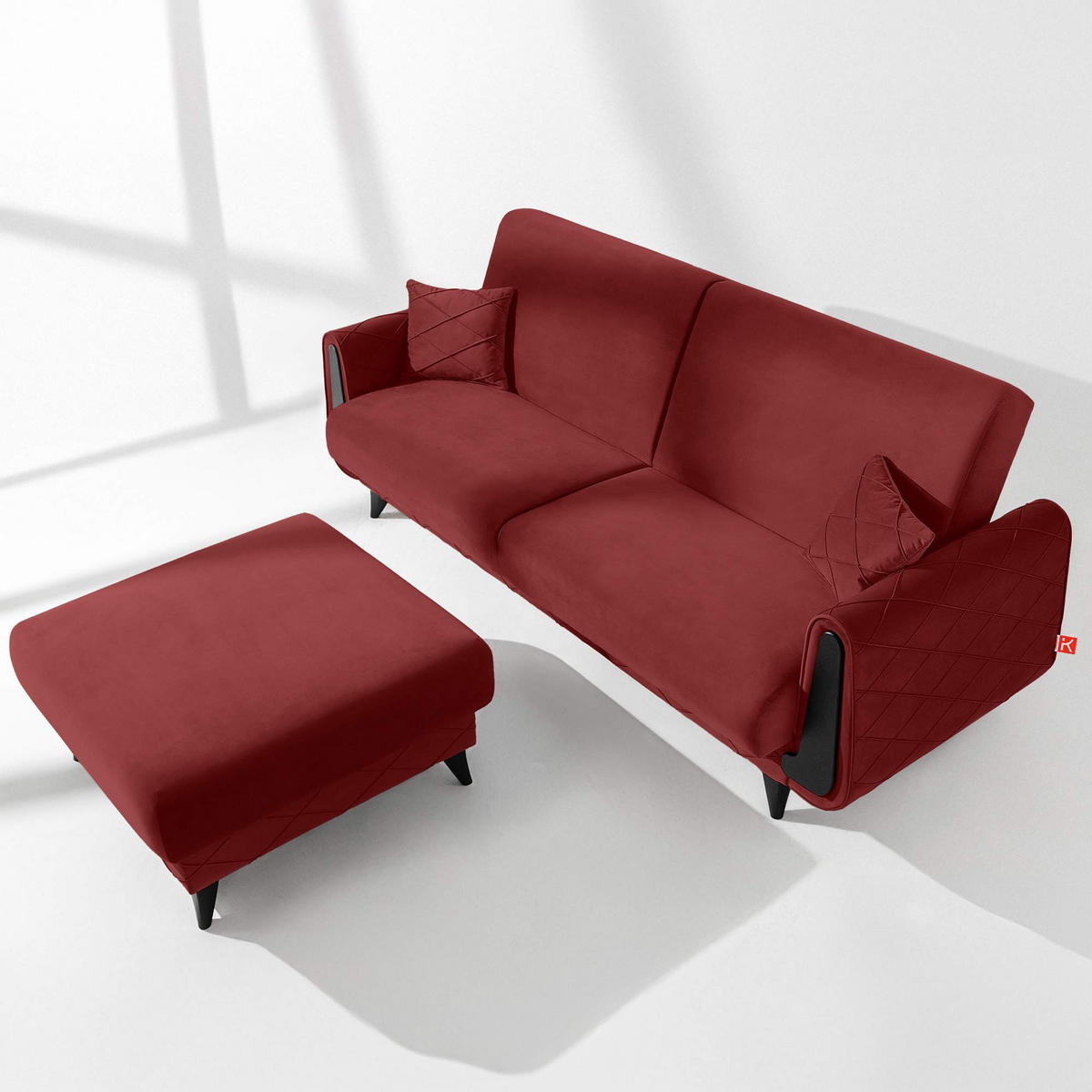 3-SITZER-SOFA GUSTAVO III Sofa 3 Velours, Bordeaux - Bordeaux, Holz/Holzwerkstoff (230/98/98cm) - KONSIMO®