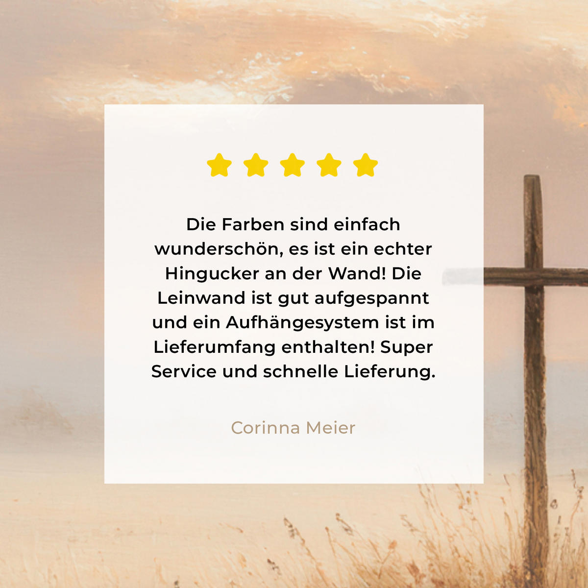 LEINWANDBILD Gras - Morgennebel - Kreuz - Christentum Deko Groß 90x140 cm - Beige, Textil (90/140cm) - MuchoWow