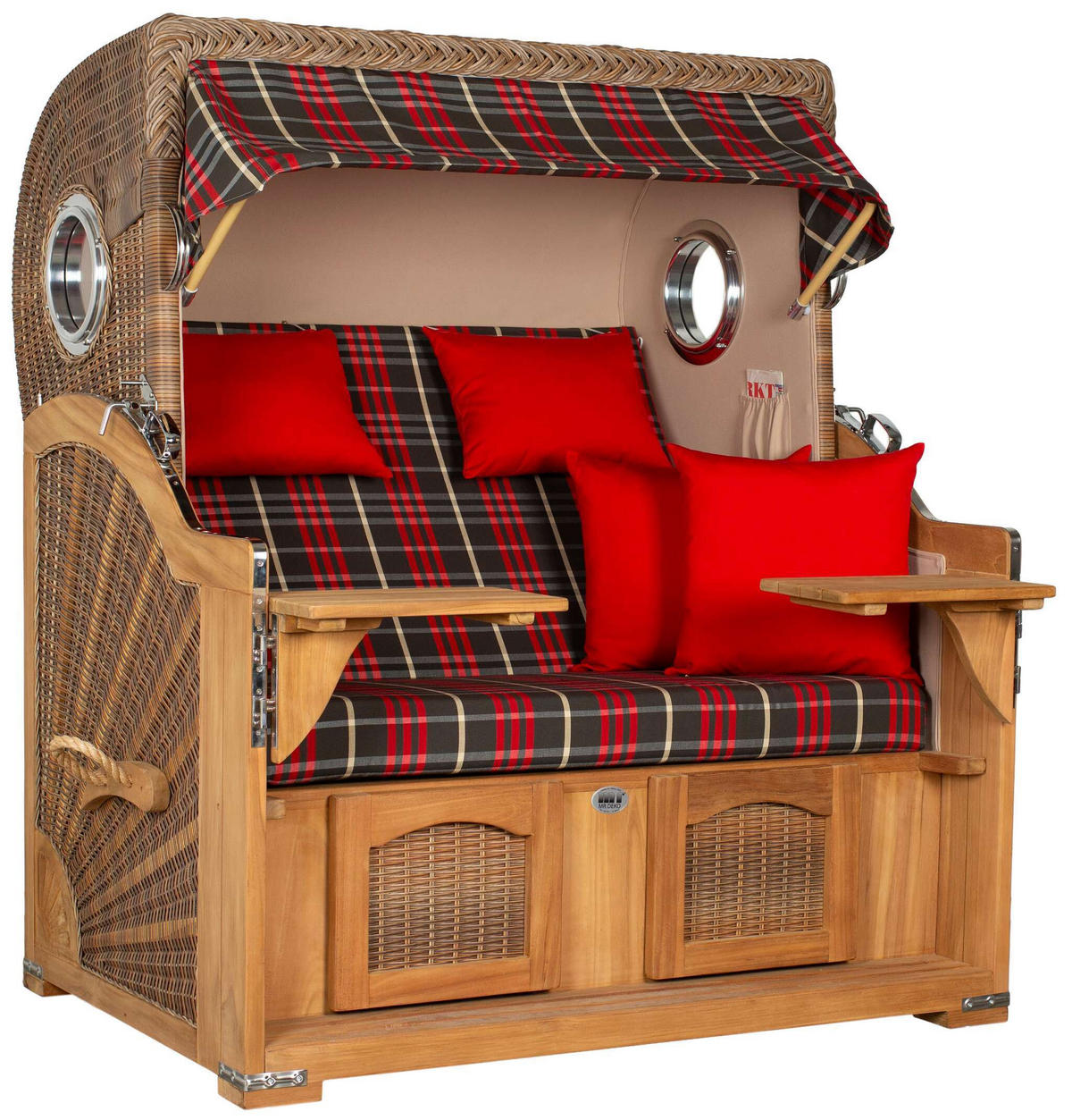 STRANDKORB XXL Düne Grande Teak Banana - Rot/Braun, Metall (142/170/95cm) - Mr. Deko