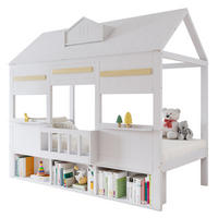 HOCHBETT Hausdesign, Weiß, 90/200 cm mit Bücherregal und Lattenrost ohne Matratze - Weiß, Holz (90/200cm) - MIVRAY