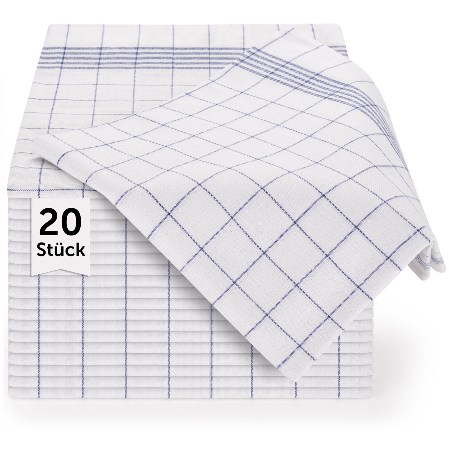 GESCHIRRTÜCHER 20er Set, 50/70 cm, 100% Baumwolle, kariert - Blau, Naturmaterialien (50/70cm) - Blumtal