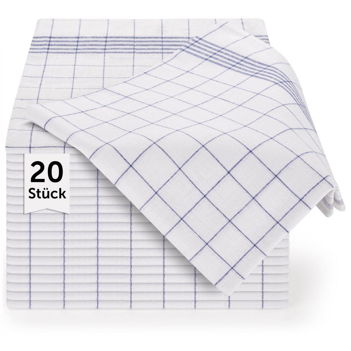 GESCHIRRTÜCHER 20er Set, 50/70 cm, 100% Baumwolle, kariert - Blau, Naturmaterialien (50/70cm) - Blumtal