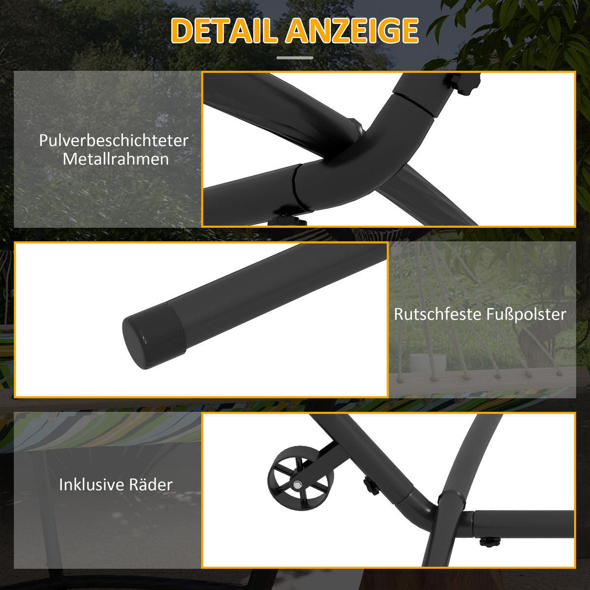 HÄNGEMATTENGESTELL, Stahl, Schwarz - Schwarz, Metall (290/120/115cm) - Outsunny