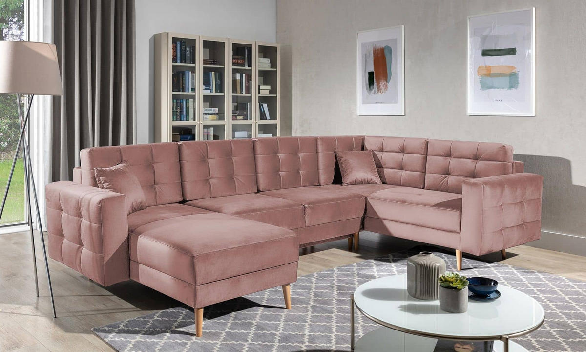 WOHNLANDSCHAFT mit Schlaffunktion, beidseitig montierbar - Rosa/Pinienfarben, Holz/Textil (326/92/202cm) - Eltap