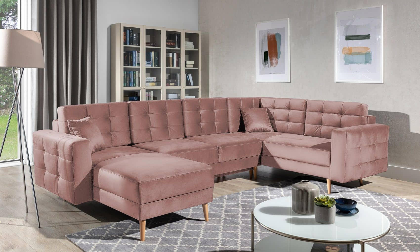 Thumbnail - Eltap Wohnlandschaft, Rosa, Textil, Echtholz,Kiefer, Uni, 5-Sitzer, U-Form,L-Form, 326x92x202 cm, Wohnzimmer, Sofas & Co...