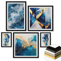 WANDBILDER 5er-Set - 50x50 cm & 20x30 cm & 40x60 cm Schwarzer Rahmen - Blaue abstrakte Muster - Schwarz, Kunststoff (40/60cm) - ArtPrintCave