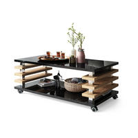 COUCHTISCH rechteckig Schwarz Hochglanz - Eiche Gold Ablage Rollen - Schwarz Hochglanz/Eichefarben, Holzwerkstoff (60/120/45cm) - designimpex