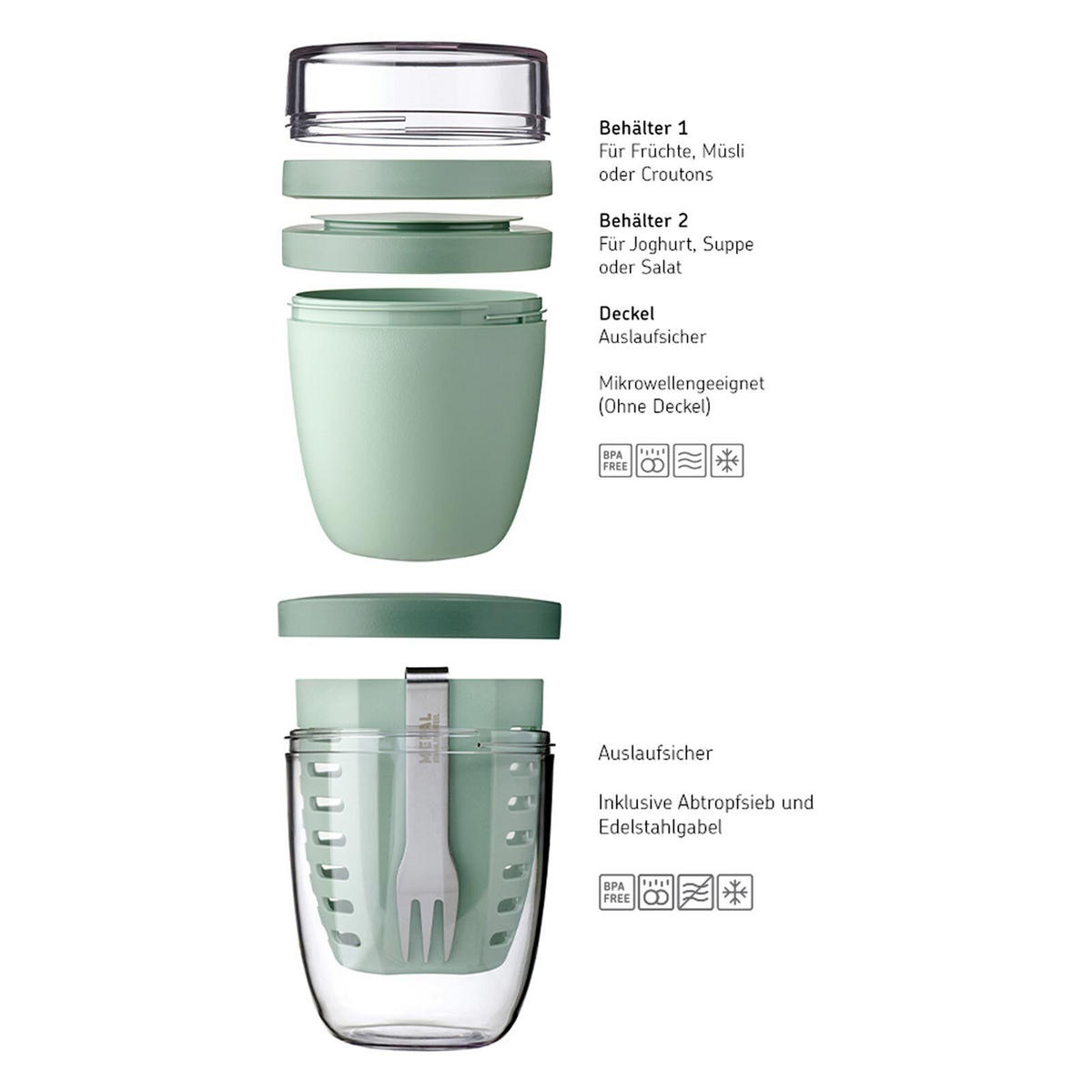 LUNCHPOT MIT FRUITPOT Ellipse Vivid Blue 2er Set - Blau, Kunststoff (1/1/1cm) - Mepal