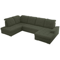 WOHNLANDSCHAFT MADRITO U - Grün Boucle - Links - Silberfarben/Grün, Textil/Metall (204/89/323cm) - MKS