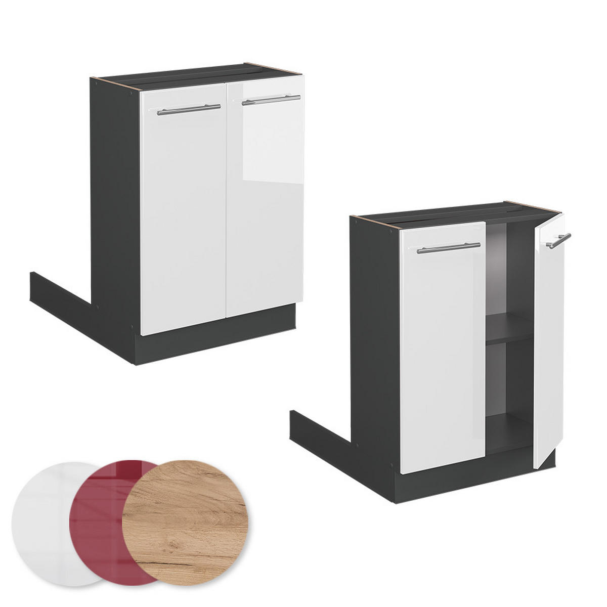 KÜCHENINSEL Fame-Line Weiß Hochglanz 60 cm ohne AP - Weiß Hochglanz/Anthrazit, Holzwerkstoff (60/82/70cm) - Vicco