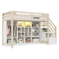 HOCHBETT 90/200 cm mit LED-Beleuchtung, Stauraumfächern und Kleiderschrank, Natur /Weiß - Naturfarben, Holzwerkstoff (90/200cm) - Redom