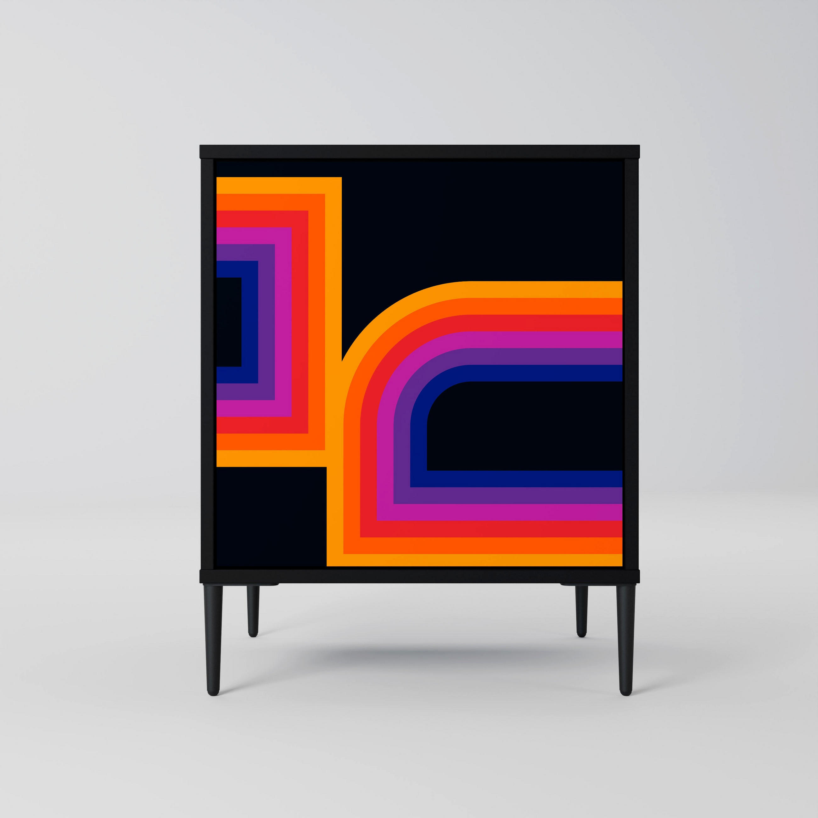 SIDEBOARD BLINDED BY THE LIGHTS, Schwarz, 57,5x42x72,5 cm, Schwarze Metallfüße - Multicolor/Schwarz, Holzwerkstoff/Metall (57.5/72.5/42cm) - SpaceRebels