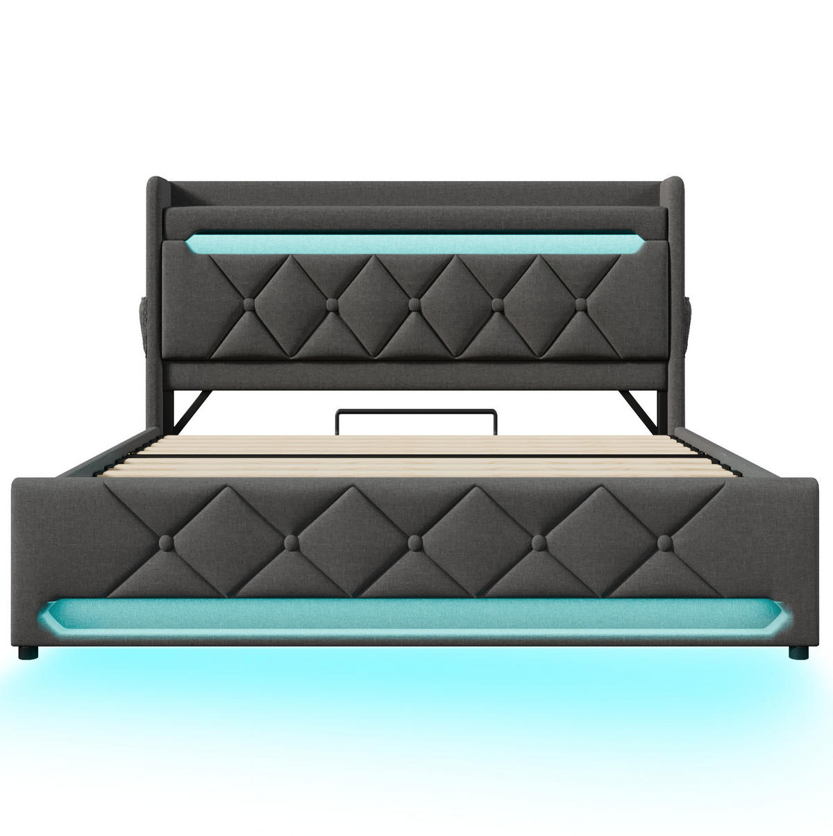 BETT mit LED und Stauraum 160x200 cm Leinen Grau - Grau, Metall (160/200cm) - Meubliv