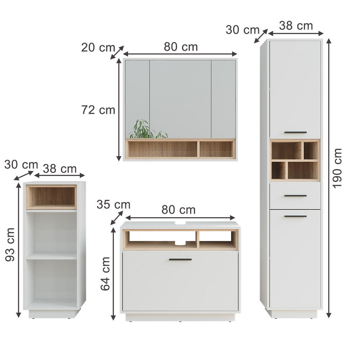 KOUPELNOVÝ NÁBYTEK Beatrice Bílá/Sonoma - bílá/Sonoma dub, kompozitní dřevo (80/64/35cm) - Vicco