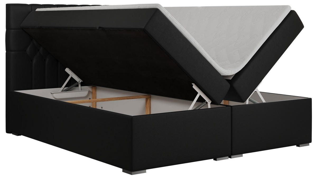 BOXBETT PERA 140/200 Schwarz Kunstleder - H3 - Schwarz, Holz/Textil (140/200cm) - MKS