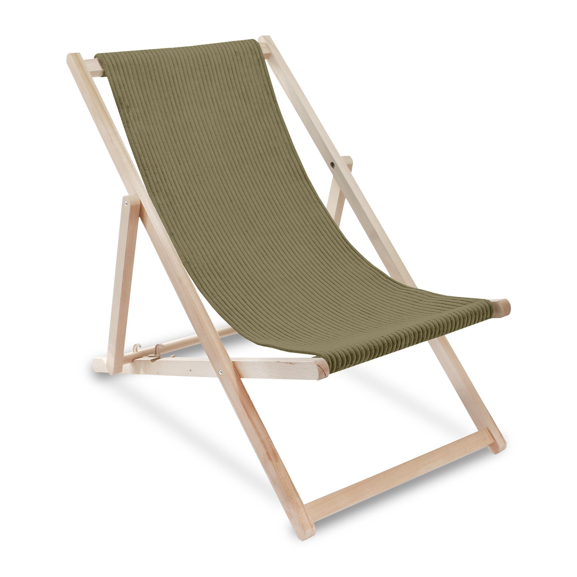HOLZLIEGESTUHL klappbar Buchenholz Cord-Gewebe Dark Olive M - Olivgrün/Grün, Holz/Textil (54/85/92cm) - Dreamroots