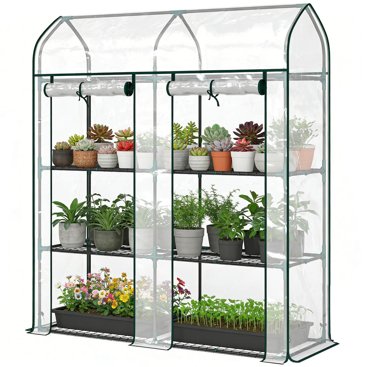 GEWÄCHSHAUS DE-12075 3-stufig mit PVC-Bâche und 2 Rolltüren Transparent - Transparent, Metall (46/165/143cm) - ComfortXL