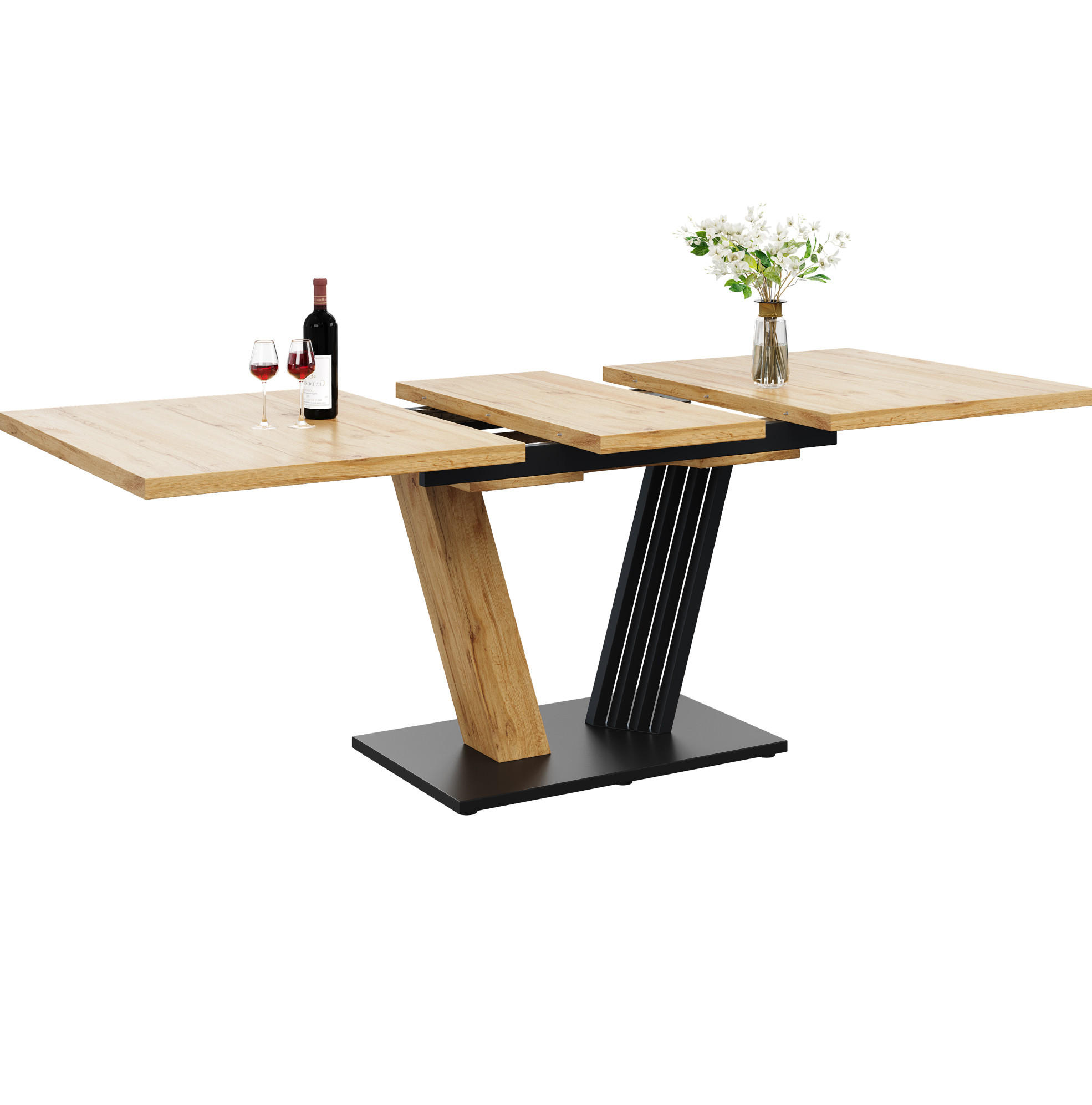 JEDÁLENSKÝ stôl 120/160/80/76 cm, MDF a kov, dekor dreva, rozkladací - prírodná farba, kompozitné drevo (120/80/76cm) - BEAOK