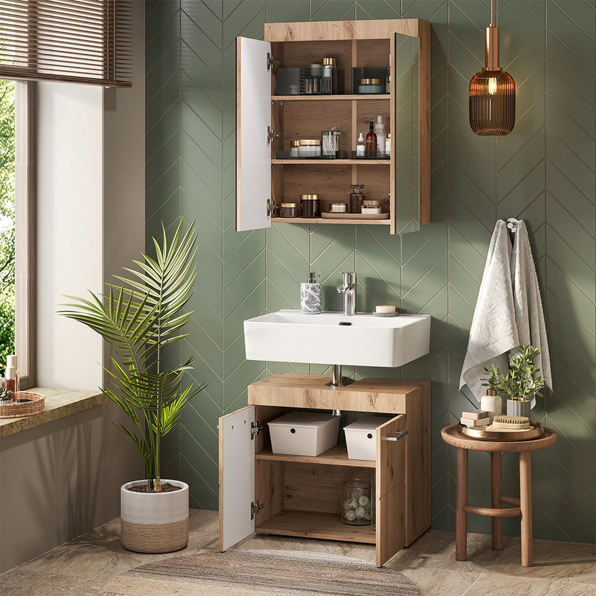 SADA NÁBYTKU DO KOUPELNY Luna Dub Wotan - dub Wotan, kompozitní dřevo (60/56/34cm) - Vicco