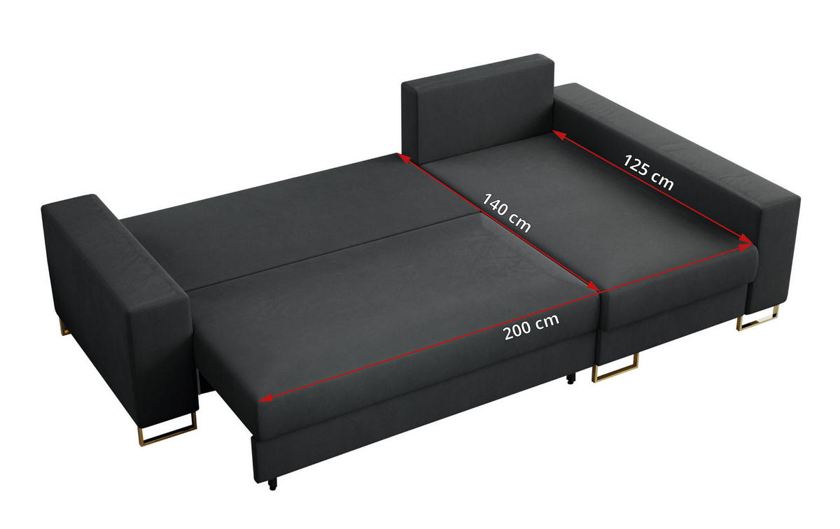 ECKSOFA Dorian Velvet Dunkelgrau - Dunkelgrau/Goldfarben, Textil/Metall (242/138cm) - MKS