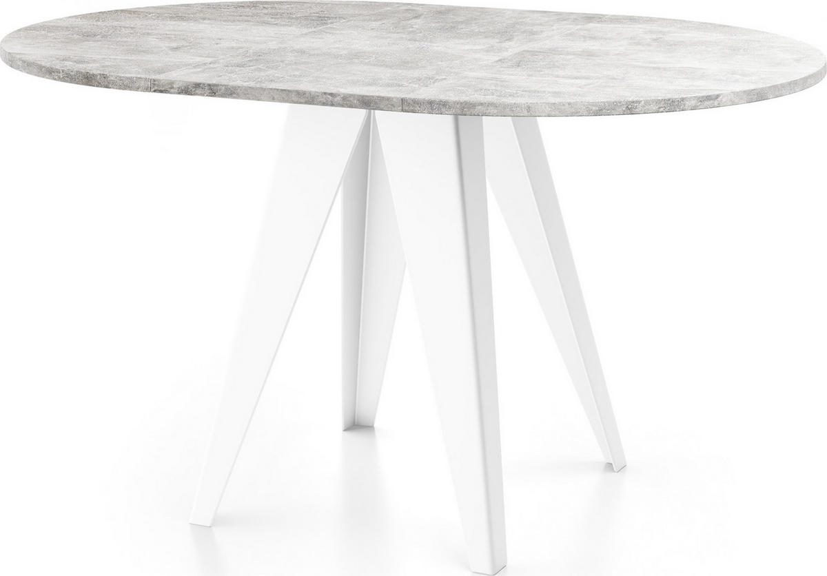 ESSTISCH Griffin runder ausziehbarer, Grauer Beton 90-130/100/76 cm - Hellgrau/Weiß, Holzwerkstoff/Metall (90/90/76cm) - WFL GROUP