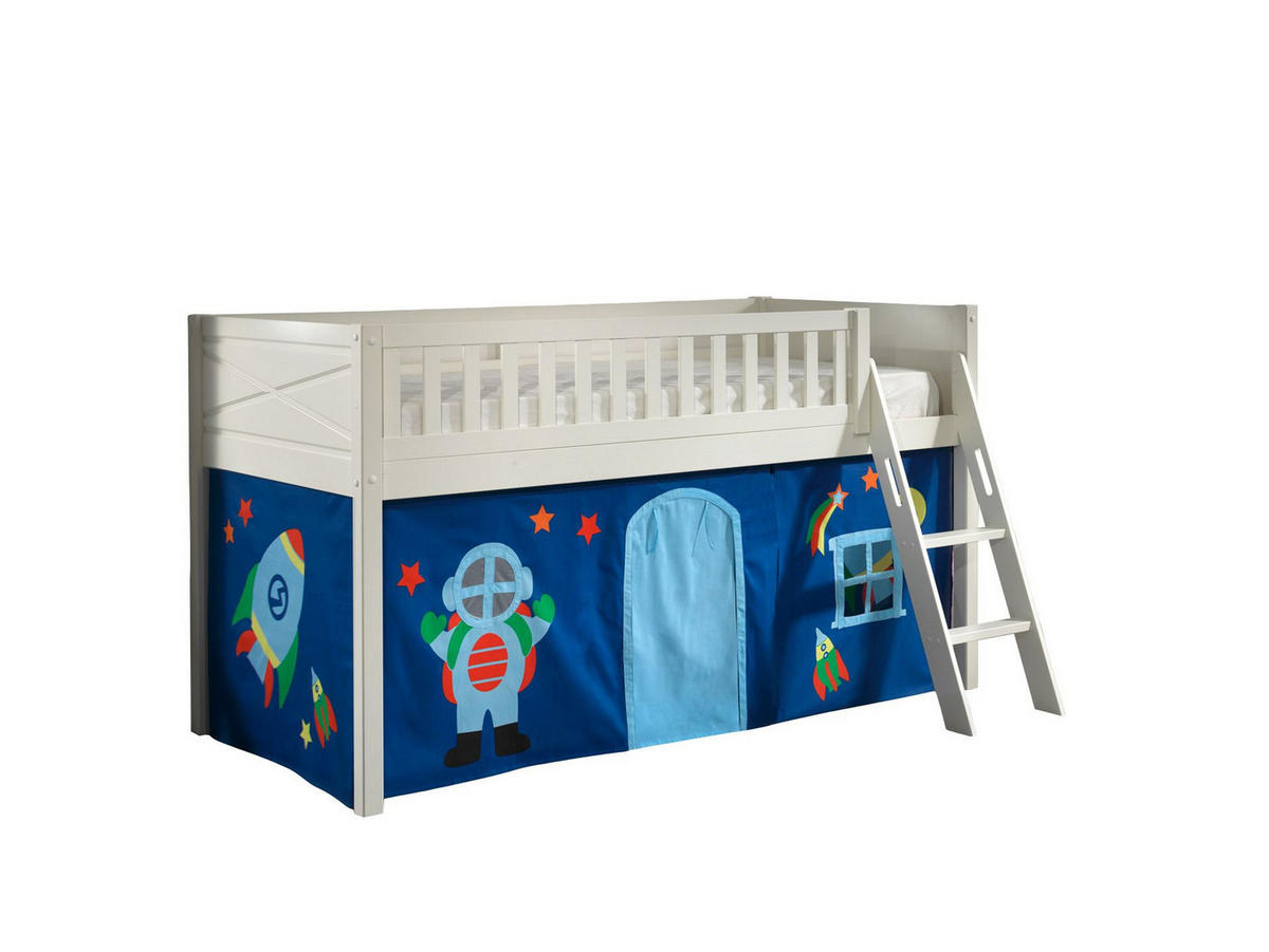 KINDERBETT Karyl 208x114x135 Massivholz Weiß Textilset Astro 1 - Blau/Weiß, Holz (90/200cm) - 58aufmkessel