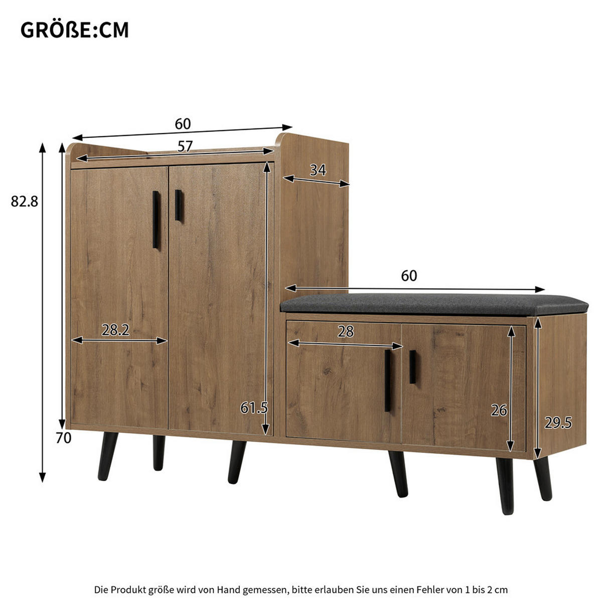 SCHUHSCHRANK Schuhbank 120x34x82 cm Metallgriffe Braun - Braun, Holz (120/82/34cm) - Kaket