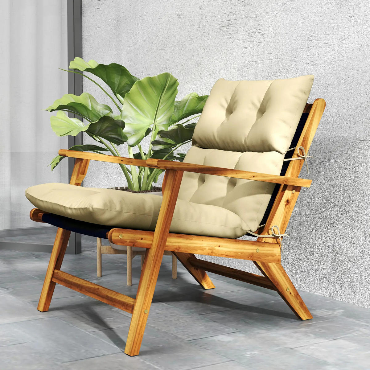 SESSELAUFLAGEN aus Polyester 115x56x10 cm in Beige mit Befestigungsbändern - Beige, Textil (56/10/115cm) - Modfu