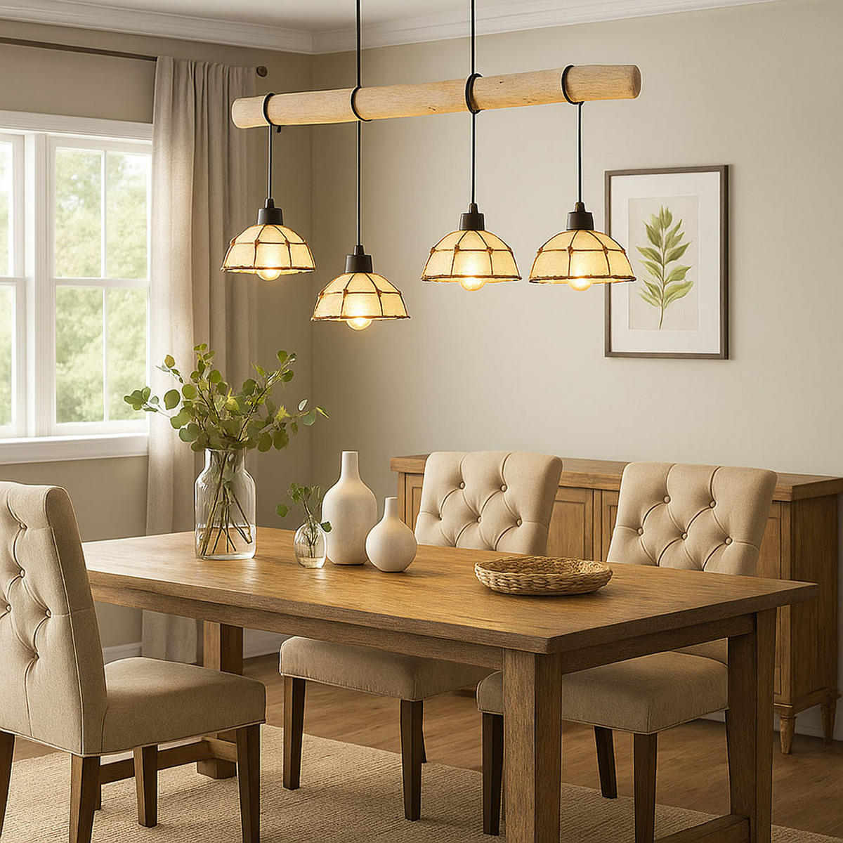 LED HÄNGELEUCHTE Textil Beige Hanfseil Schwarz - Beige, Metall (85/18/120cm) - Globo Lighting