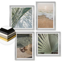 WANDBILDER 4er Set - 50x50 cm & 40x60 cm Silberner Rahmen - Strandhut und Sonnenbrille - Silberfarben, Kunststoff (50/50cm) - ArtPrintCave