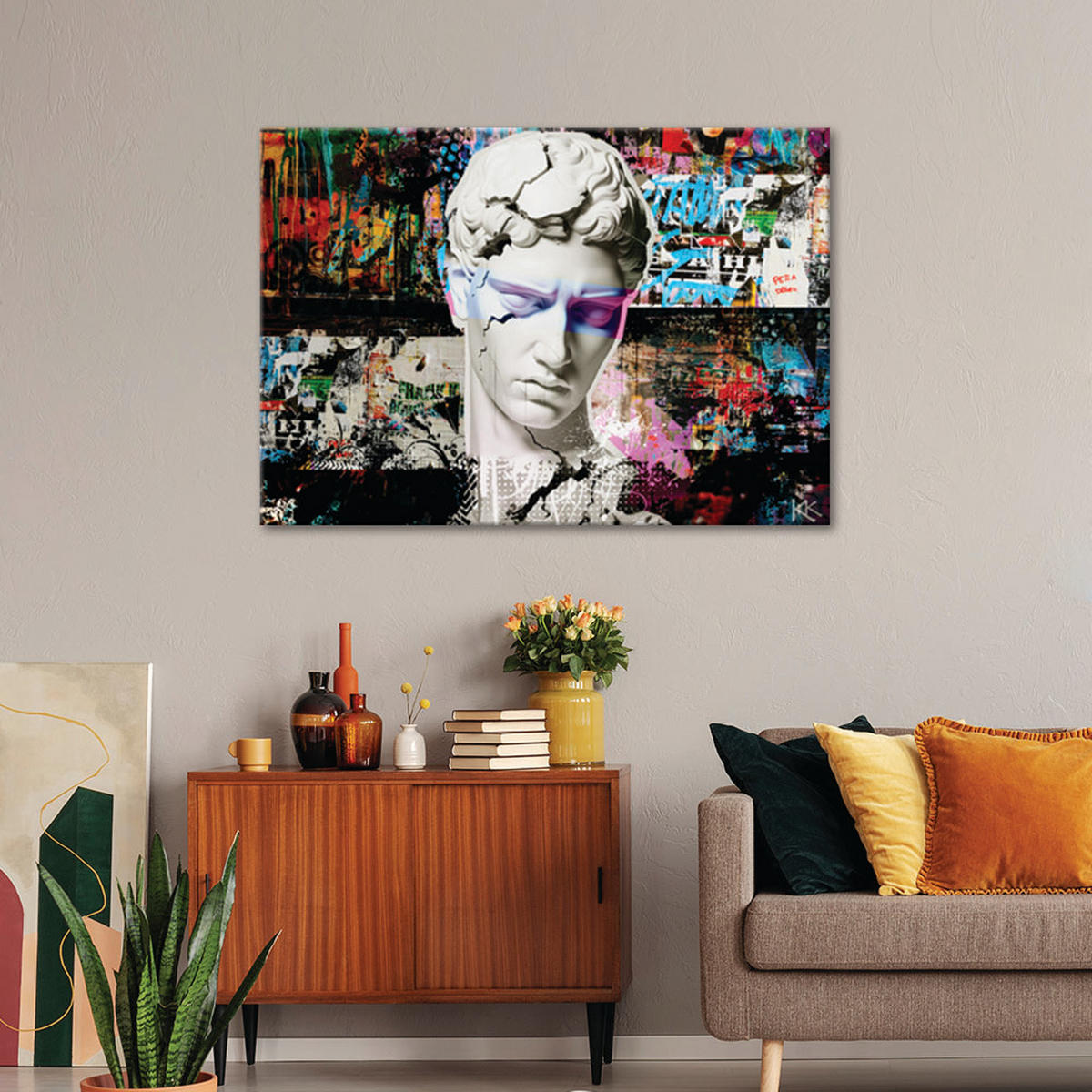 WANDBILD bunte graffiti skulptur - Multicolor, Textil (60/40cm) - Feeby