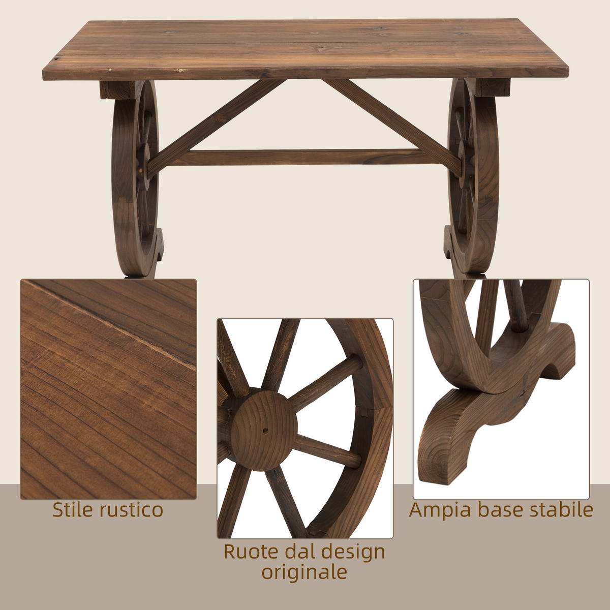 GARTENTISCH,NATÜRLICHES, verkohltes Holz,1 Stück - Beige, Kunststoff (110/60/65cm) - GiPP