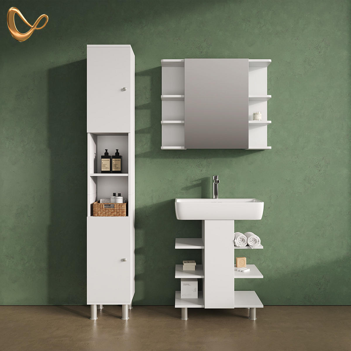 WASCHBECKENUNTERSCHRANK Fucino Weiß 60 x 70 cm mit 6 Ablage - Weiß, Holzwerkstoff (60/70/36.6cm) - Livinity®