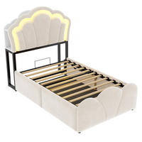 STAURAUMBETT 90/200 cm mit LED und Steckdosen, DE-41692, in Beige - Beige, Metall (90/200cm) - ComfortXL