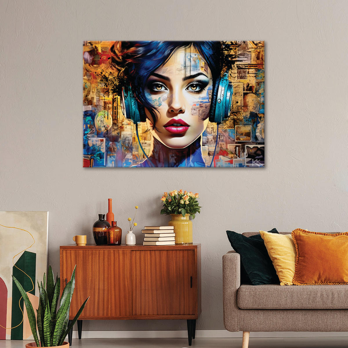 WANDBILD frau musik abstraktion - Multicolor, Textil (60/40cm) - Feeby