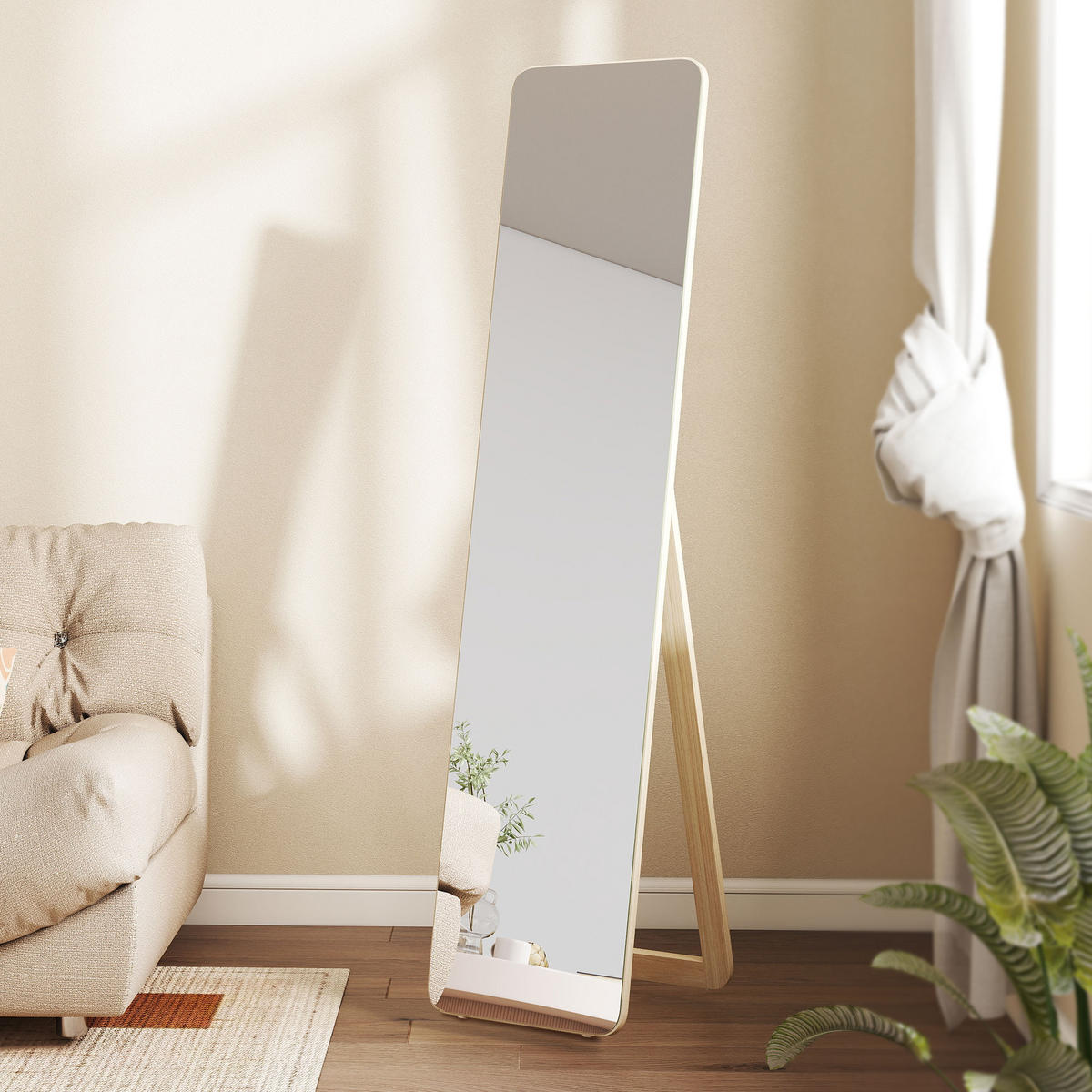 STANDSPIEGEL DE-17945 rechteckig mit Massivholzrahmen Natur - Naturfarben, Holzwerkstoff (37/156/43cm) - ComfortXL