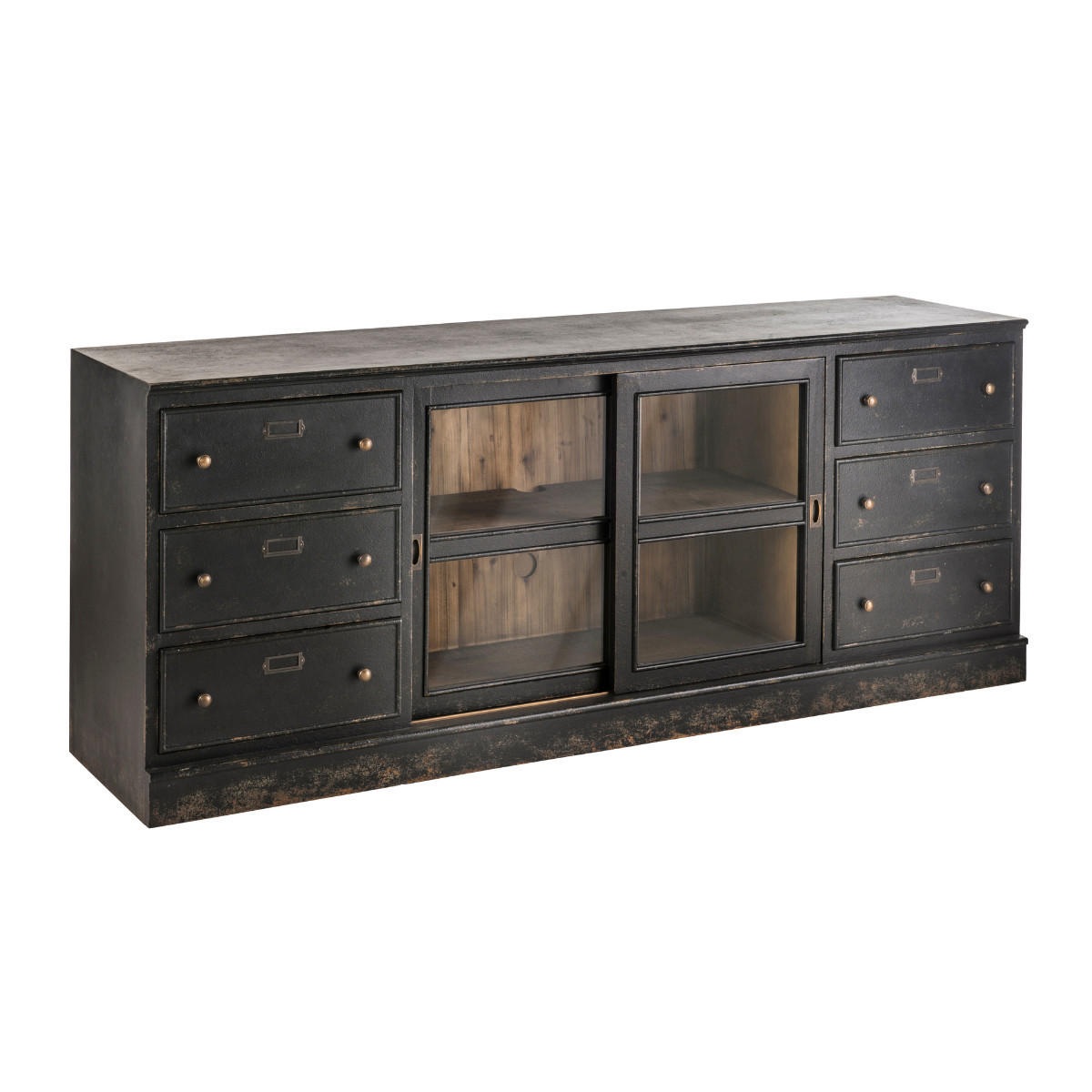 SIDEBOARD aus massivholz und glas - amsterdam 200/50/80 cm - Schwarz, Holz (50/80/200cm) - Signature