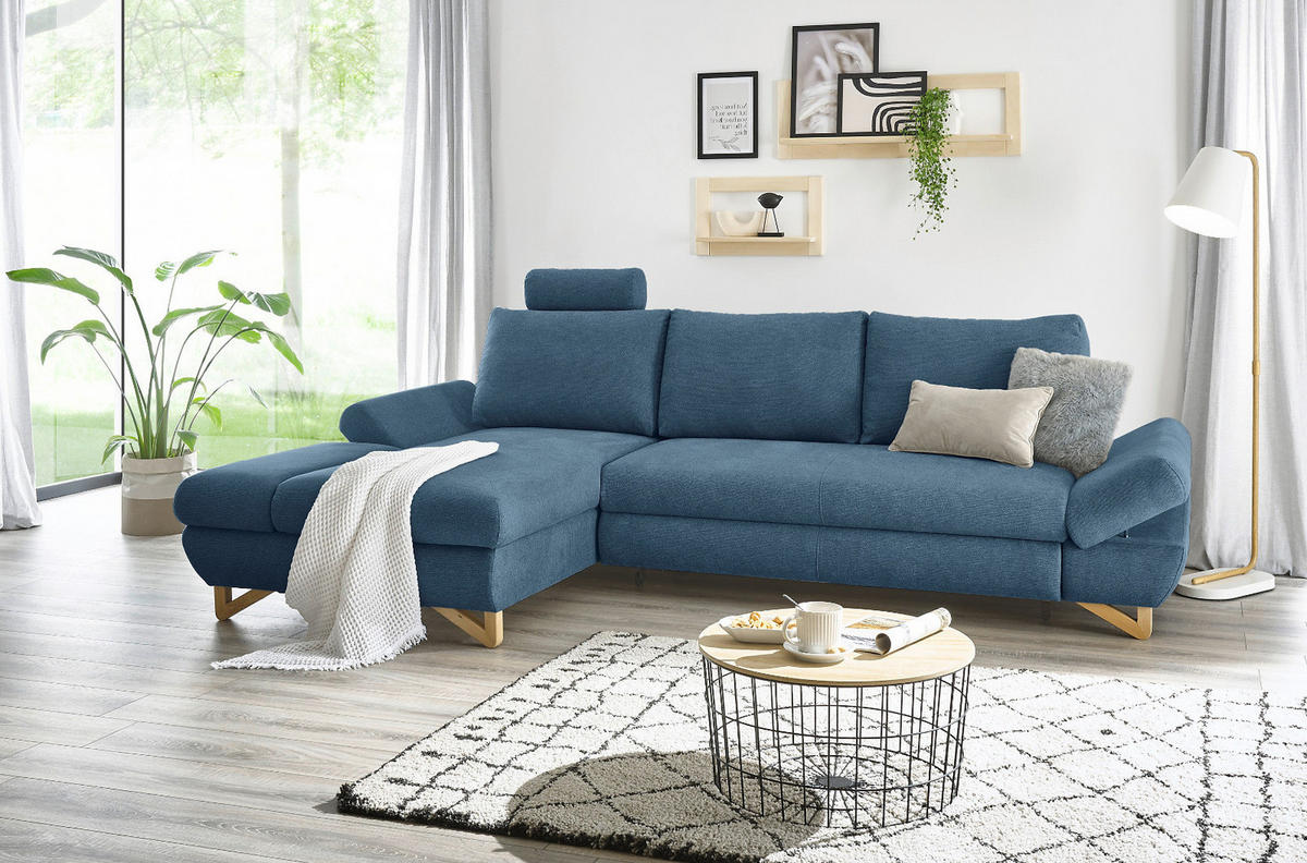 ECKSOFA blau Struktur-Stoff, Wohnzimmer Sofa - Blau, Holz/Textil (166/284cm) - Furn.Design