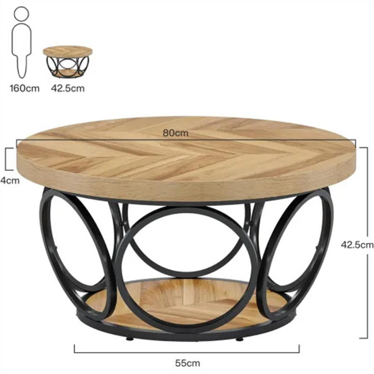 COUCHTISCH rund mit 2 Ebenen, Holz/Metall Braun, 80x80x43 cm - Braun, Holzwerkstoff (80/80/43cm) - Blomus