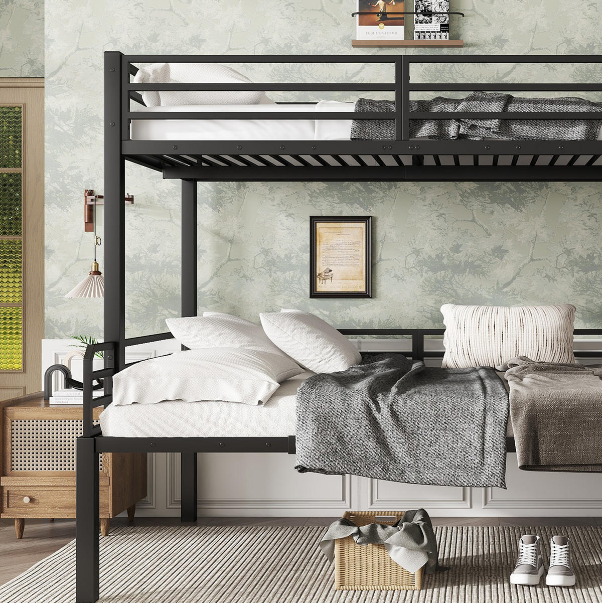 ETAGENBETT 90/120x200 cm in Schwarz mit Eckleiter und Stauraum - Schwarz, Holzwerkstoff (90/200cm) - BEAOK