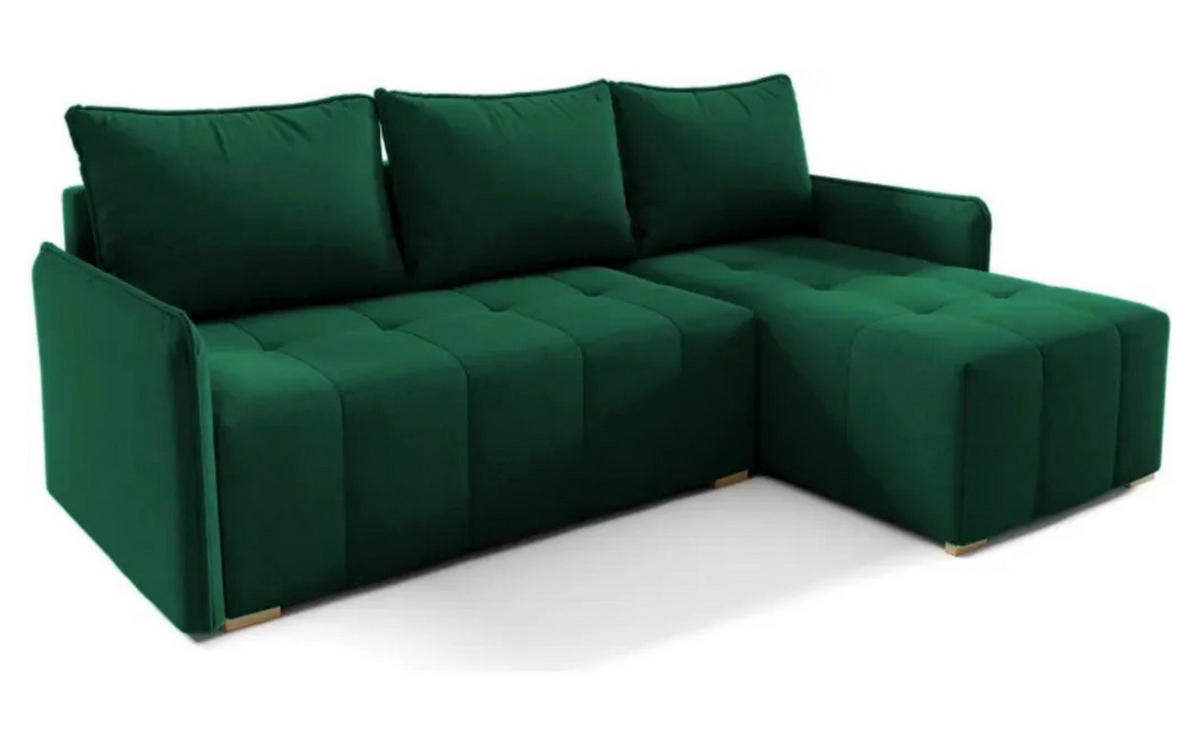 ECKSOFA GREND, L-Form mit Schlaffunktion und Bettkasten, Grün, rechts, Veloursstoff - Grün, Textil (210/140cm) - Sepro Meble