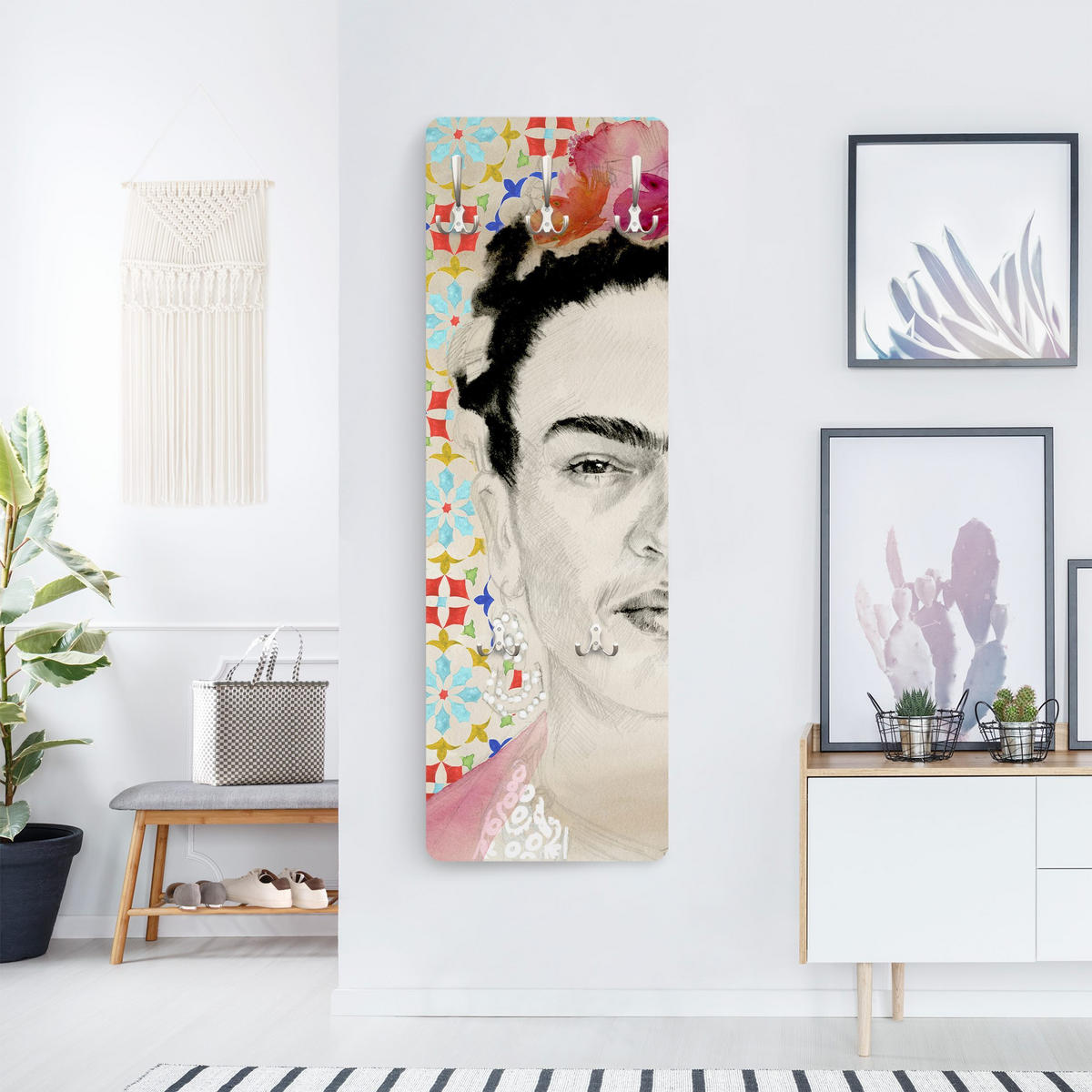 WANDGARDEROBE - Frida mit rosa Blüten II 34/105 cm - Multicolor, Holzwerkstoff (34/105/1.6cm) - Bilderwelten