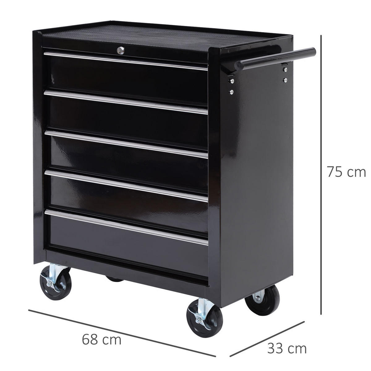 WERKSTATTWAGEN abschließbar mit 5 Schubladen, Schwarz - Schwarz, Metall (68/75/33cm) - HOMCOM
