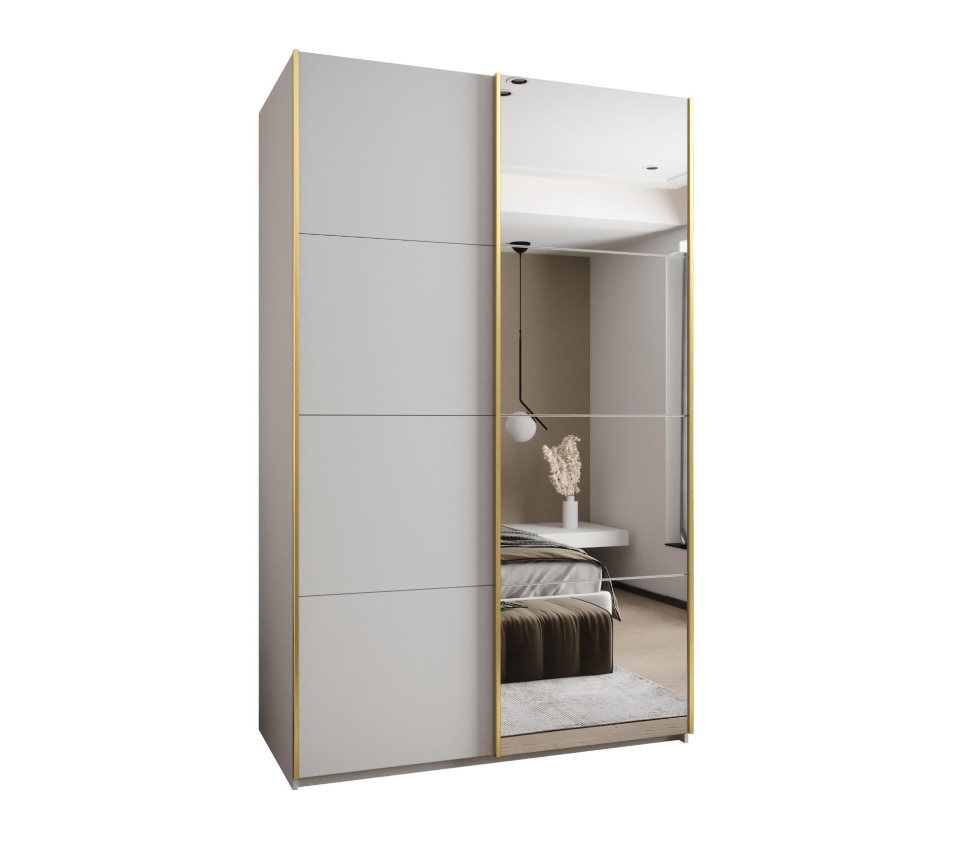 Abiks Möbel Schwebetürenschrank Weiß, Weiß, Gold 160x245x64 cm