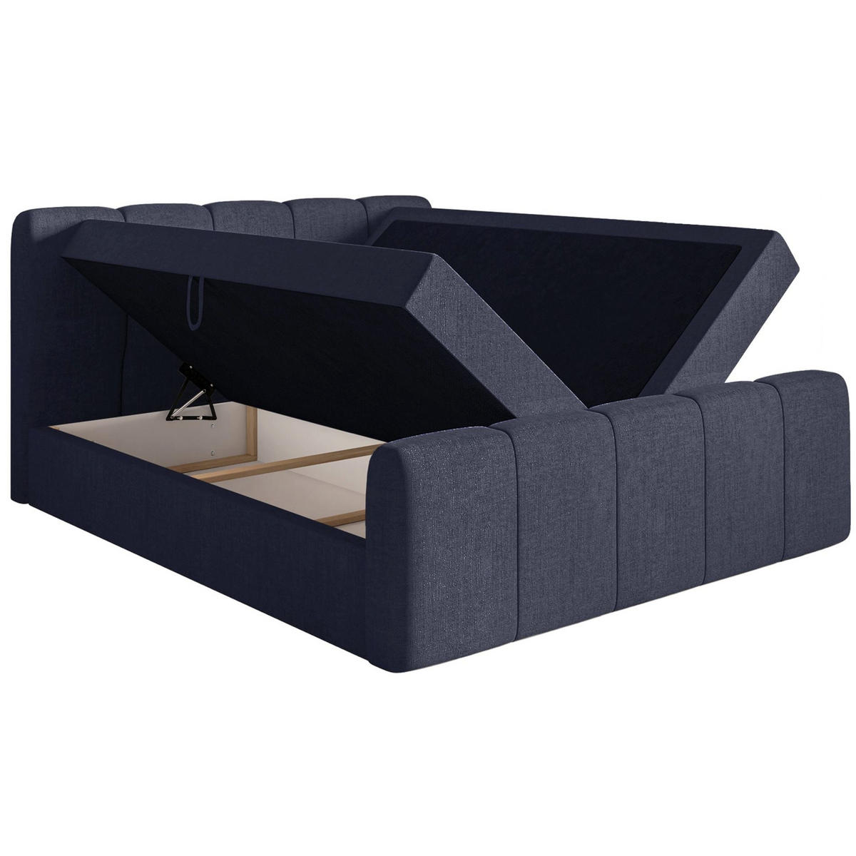BOXBETT Cloudy II mit Bettkästen und Topper Chenille Marineblau, 200x200 cm - Schwarz/Dunkelblau, Kunststoff/Textil (200/200cm) - Selsey
